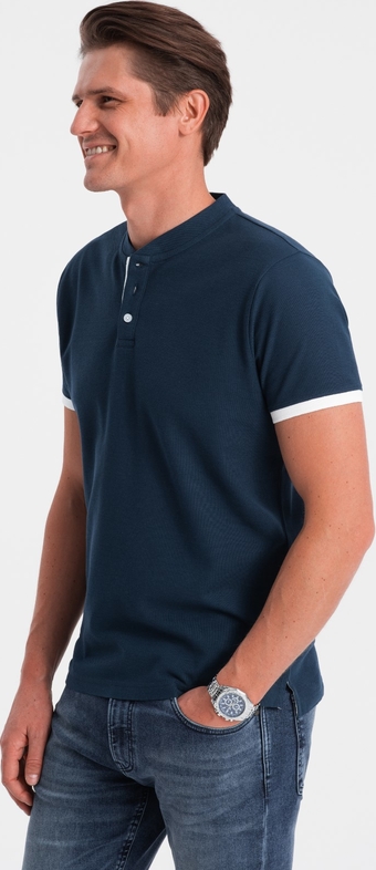 Granatowy t-shirt Ombre w stylu casual z bawełny z krótkim rękawem