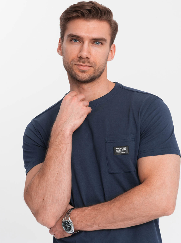 Granatowy t-shirt Ombre z krótkim rękawem w stylu klasycznym z bawełny