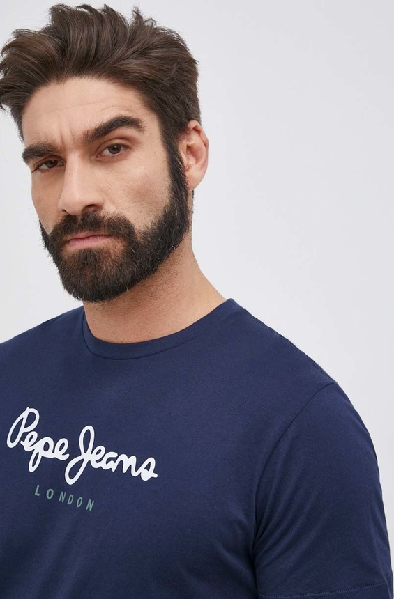 Granatowy t-shirt Pepe Jeans w młodzieżowym stylu z bawełny