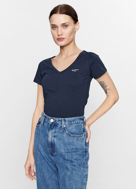 Granatowy t-shirt Pepe Jeans z dekoltem w kształcie litery v