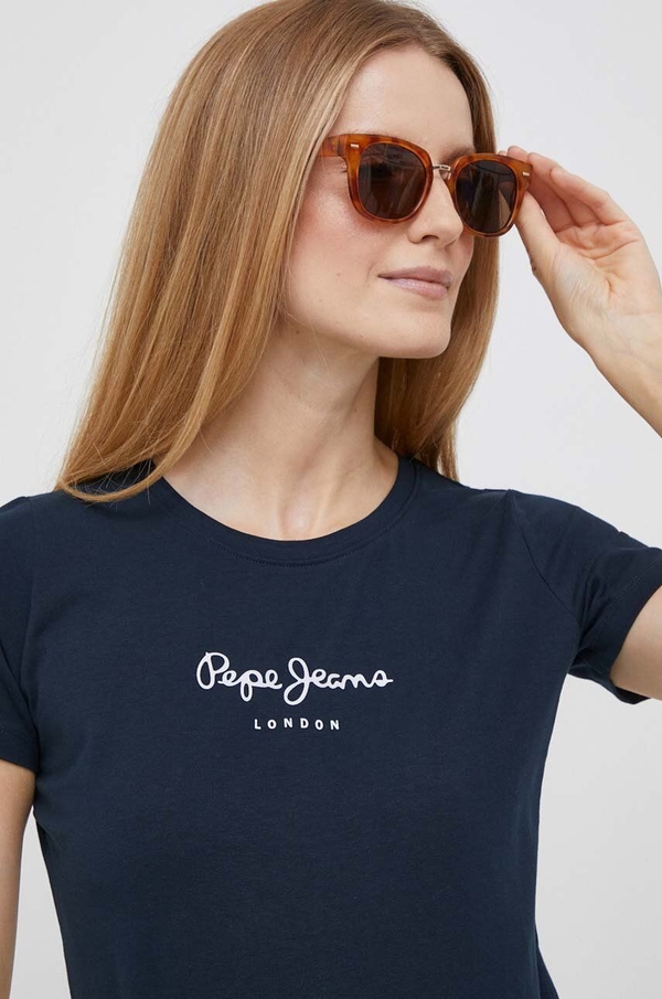 Granatowy t-shirt Pepe Jeans z krótkim rękawem w młodzieżowym stylu