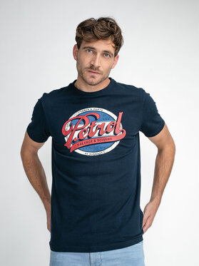 Granatowy t-shirt Petrol Industries z krótkim rękawem w młodzieżowym stylu