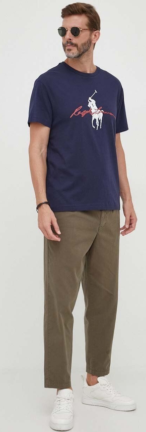 Granatowy t-shirt POLO RALPH LAUREN w młodzieżowym stylu z nadrukiem z dzianiny
