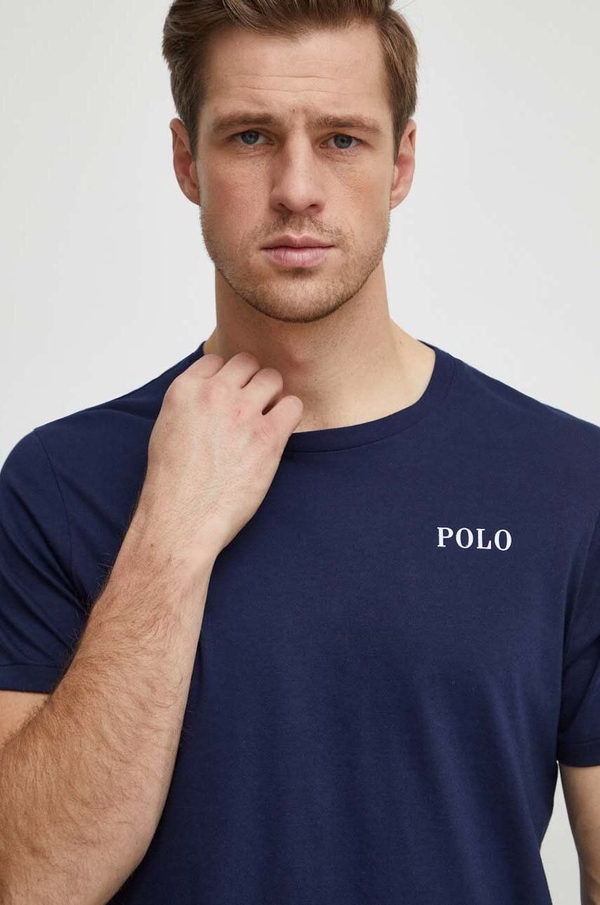 Granatowy t-shirt POLO RALPH LAUREN z bawełny w stylu casual z nadrukiem