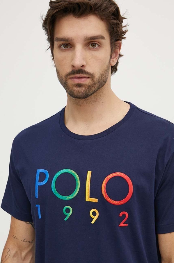 Granatowy t-shirt POLO RALPH LAUREN z krótkim rękawem z bawełny