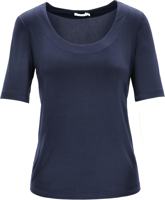 Granatowy t-shirt POTIS & VERSO z okrągłym dekoltem z krótkim rękawem w stylu casual