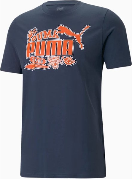 Granatowy t-shirt Puma w sportowym stylu z krótkim rękawem