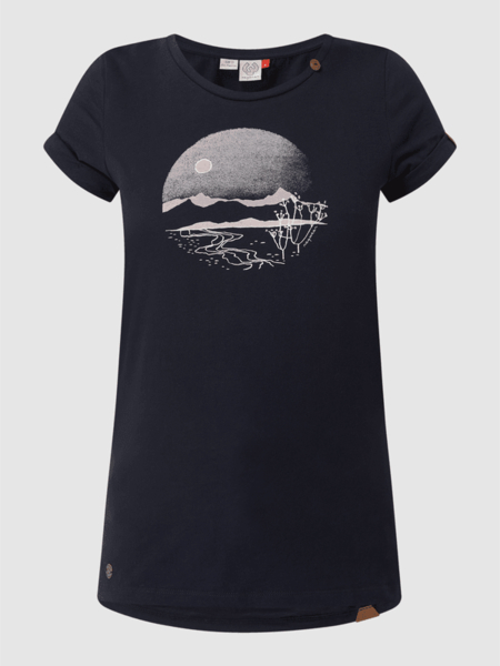 Granatowy t-shirt Ragwear z okrągłym dekoltem z krótkim rękawem z nadrukiem
