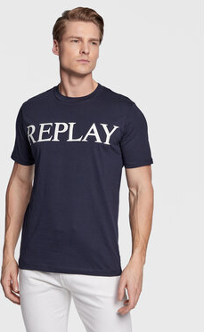 Granatowy t-shirt Replay z krótkim rękawem