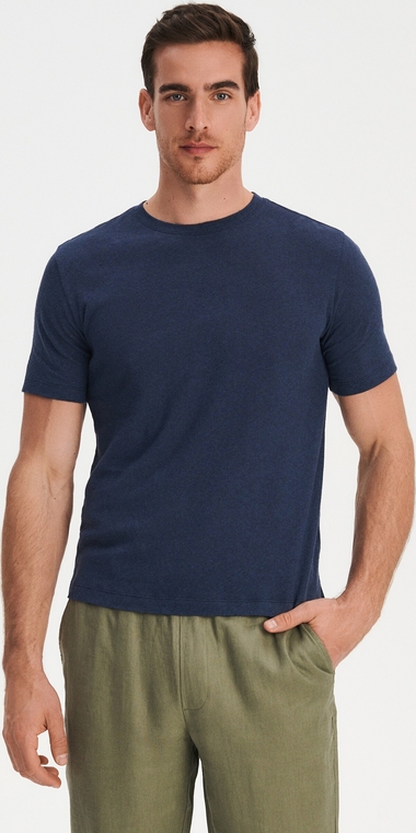 Granatowy t-shirt Reserved w stylu casual z krótkim rękawem