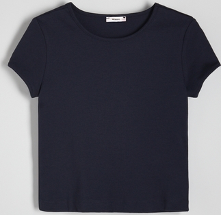 Granatowy t-shirt Reserved z bawełny z okrągłym dekoltem z krótkim rękawem