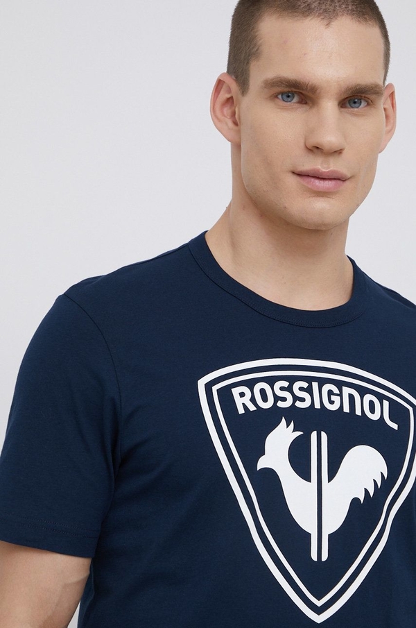 Granatowy t-shirt ROSSIGNOL w młodzieżowym stylu z krótkim rękawem