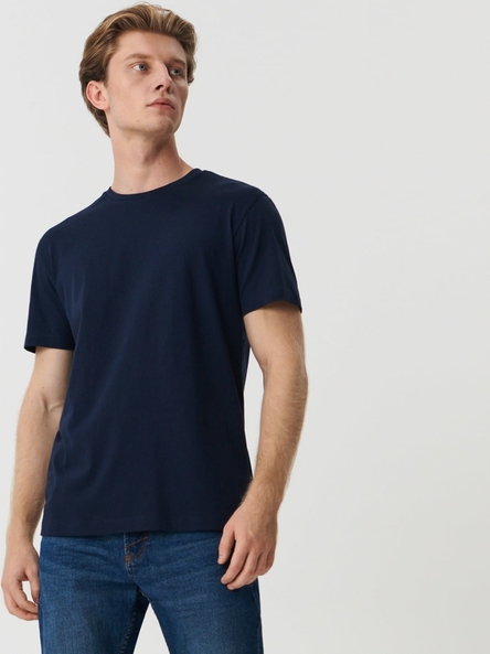 Granatowy t-shirt Sinsay z krótkim rękawem w stylu casual