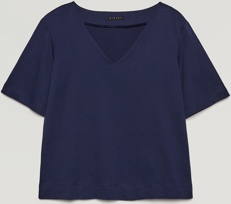 Granatowy t-shirt Sisley z bawełny z krótkim rękawem