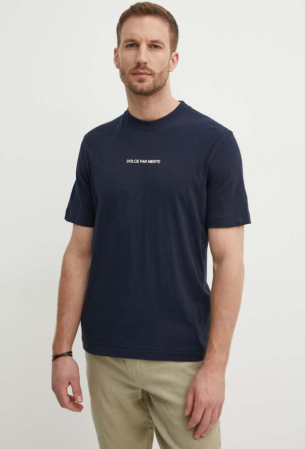 Granatowy t-shirt Sisley z krótkim rękawem