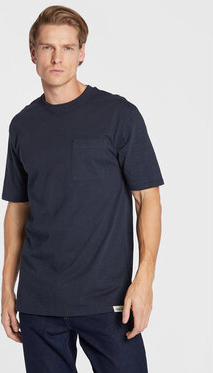 Granatowy t-shirt Solid w stylu casual z krótkim rękawem