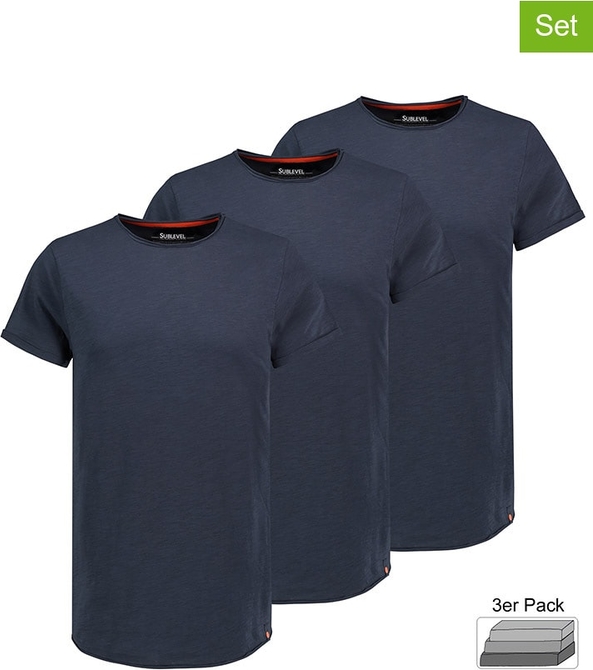 Granatowy t-shirt SUBLEVEL z bawełny z krótkim rękawem