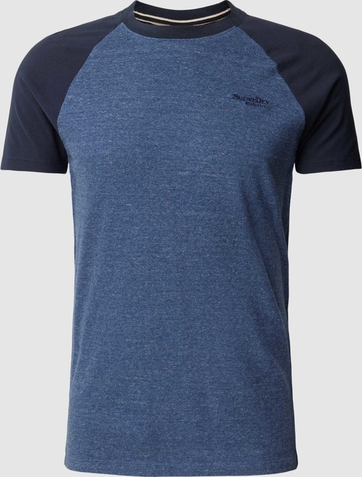 Granatowy t-shirt Superdry w stylu casual z krótkim rękawem