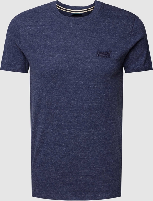 Granatowy t-shirt Superdry z bawełny z krótkim rękawem w stylu casual
