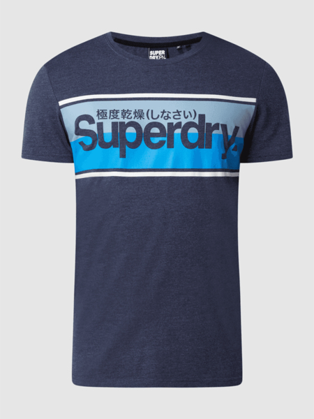 Granatowy t-shirt Superdry z nadrukiem w młodzieżowym stylu