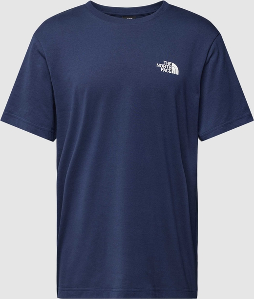 Granatowy t-shirt The North Face z nadrukiem z krótkim rękawem z bawełny