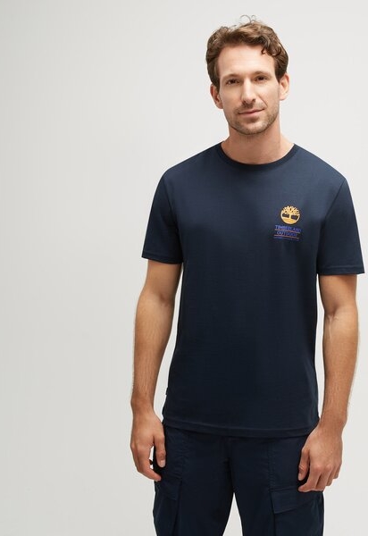 Granatowy t-shirt Timberland z bawełny z krótkim rękawem