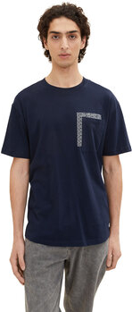 Granatowy t-shirt Tom Tailor Denim w stylu casual z krótkim rękawem