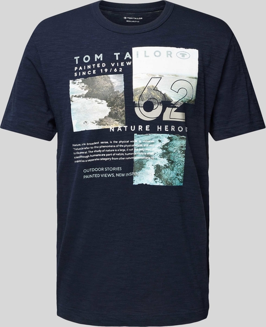 Granatowy t-shirt Tom Tailor z krótkim rękawem w młodzieżowym stylu z bawełny