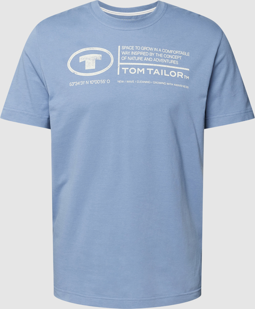 Granatowy t-shirt Tom Tailor z nadrukiem z krótkim rękawem