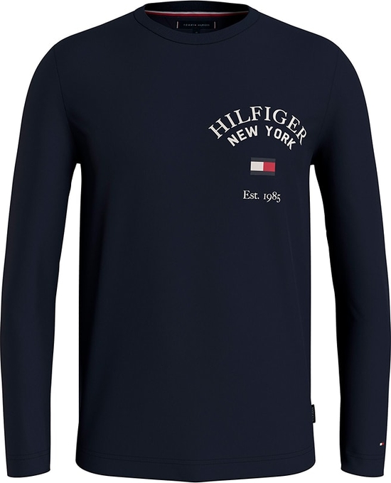 Granatowy t-shirt Tommy Hilfiger w młodzieżowym stylu z długim rękawem
