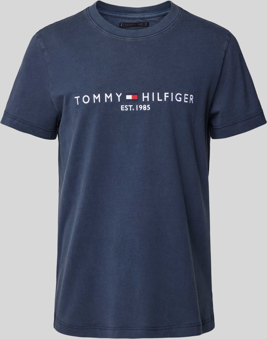 Granatowy t-shirt Tommy Hilfiger w młodzieżowym stylu z krótkim rękawem z bawełny