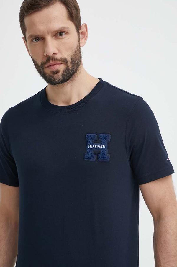 Granatowy t-shirt Tommy Hilfiger w stylu casual
