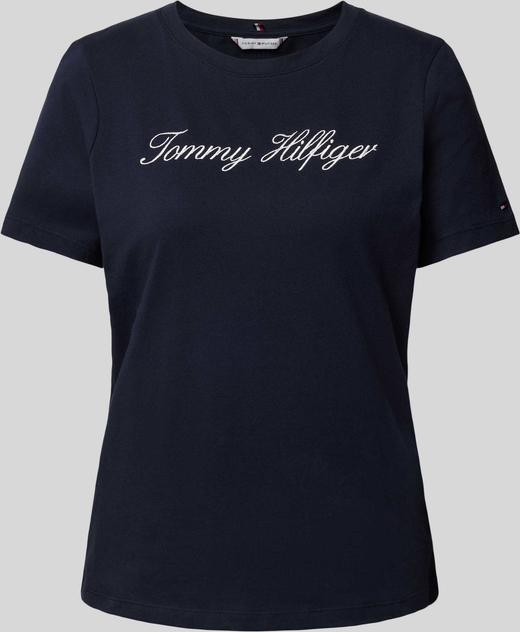 Granatowy t-shirt Tommy Hilfiger z bawełny z okrągłym dekoltem