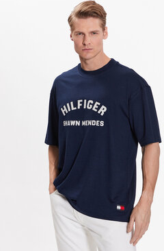 Granatowy t-shirt Tommy Hilfiger z krótkim rękawem w młodzieżowym stylu