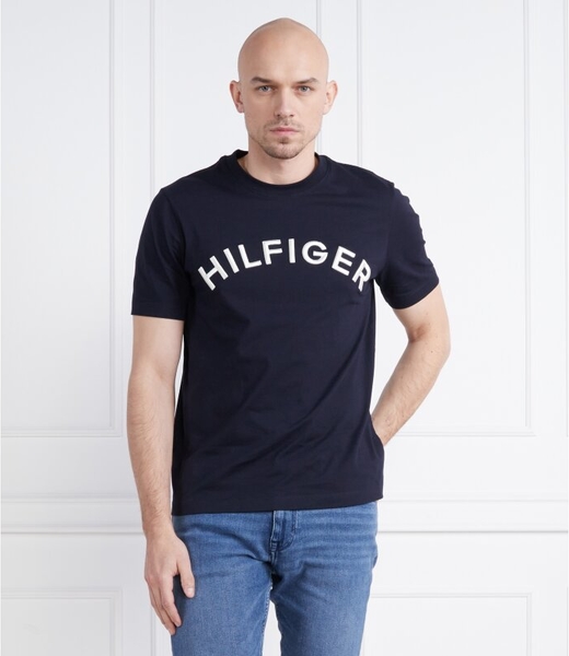 Granatowy t-shirt Tommy Hilfiger z krótkim rękawem z bawełny w młodzieżowym stylu