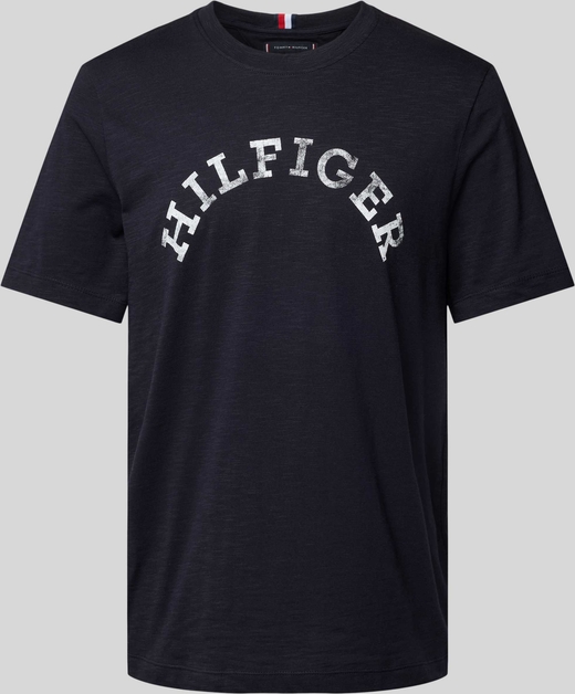 Granatowy t-shirt Tommy Hilfiger z nadrukiem w młodzieżowym stylu z bawełny