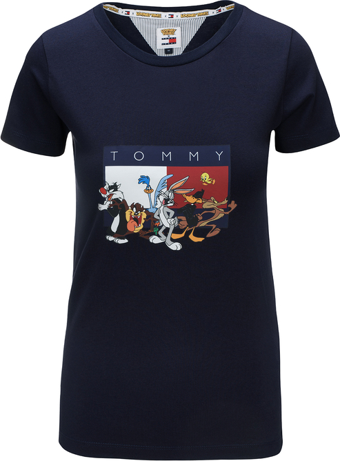 Granatowy t-shirt Tommy Hilfiger z okrągłym dekoltem
