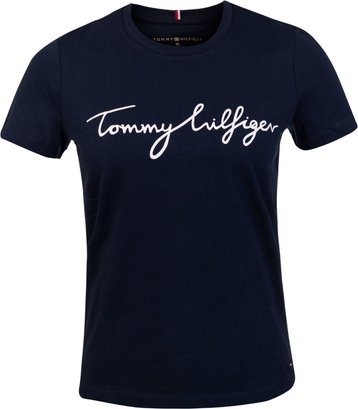 Granatowy t-shirt Tommy Hilfiger z okrągłym dekoltem w młodzieżowym stylu