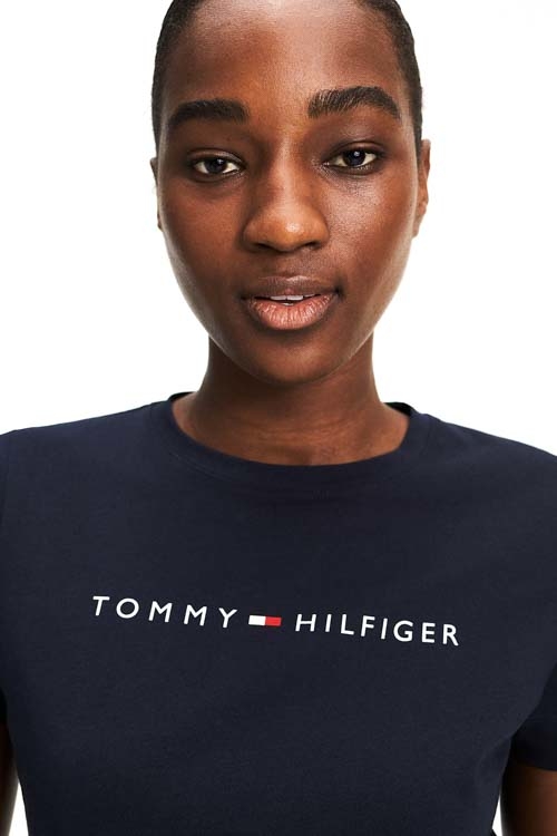 Granatowy t-shirt Tommy Hilfiger z okrągłym dekoltem w młodzieżowym stylu z krótkim rękawem