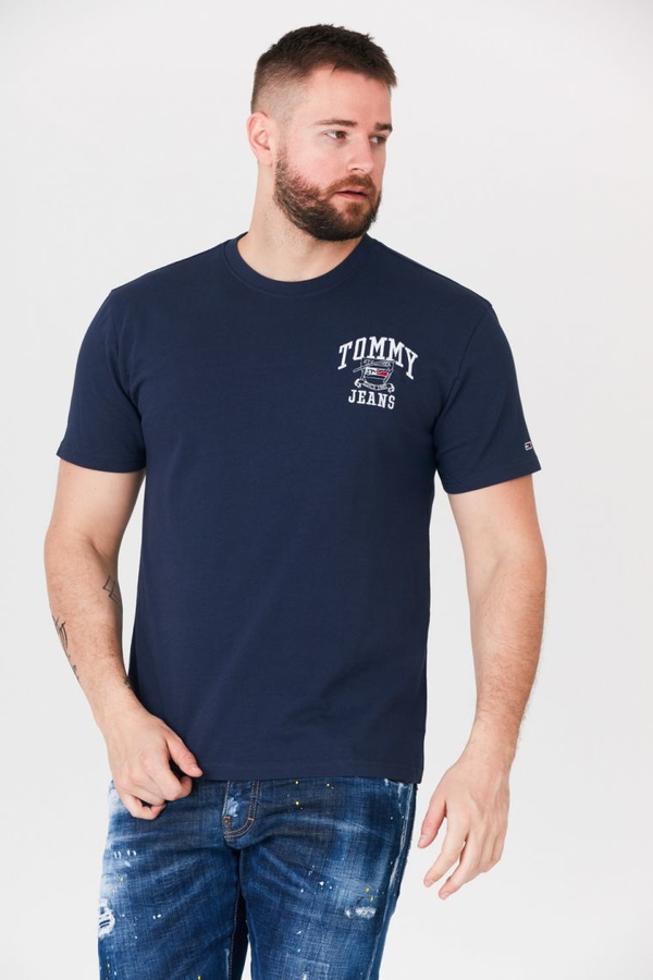 Granatowy t-shirt Tommy Jeans w stylu casual z krótkim rękawem