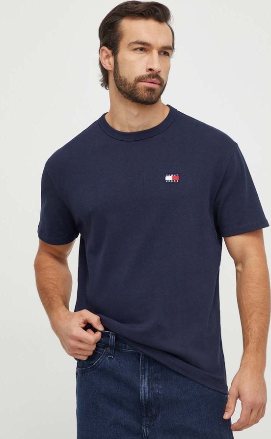 Granatowy t-shirt Tommy Jeans z bawełny w stylu casual
