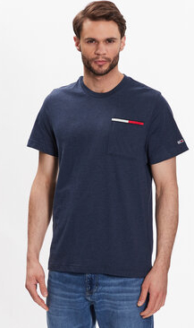 Granatowy t-shirt Tommy Jeans z krótkim rękawem w stylu casual