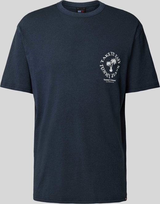 Granatowy t-shirt Tommy Jeans z krótkim rękawem z bawełny z nadrukiem