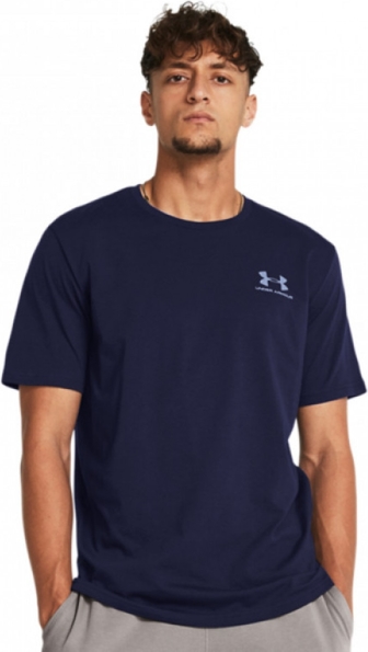 Granatowy t-shirt Under Armour w sportowym stylu z bawełny