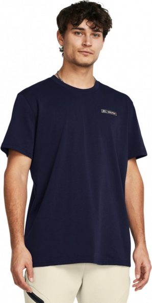 Granatowy t-shirt Under Armour z krótkim rękawem w sportowym stylu z bawełny