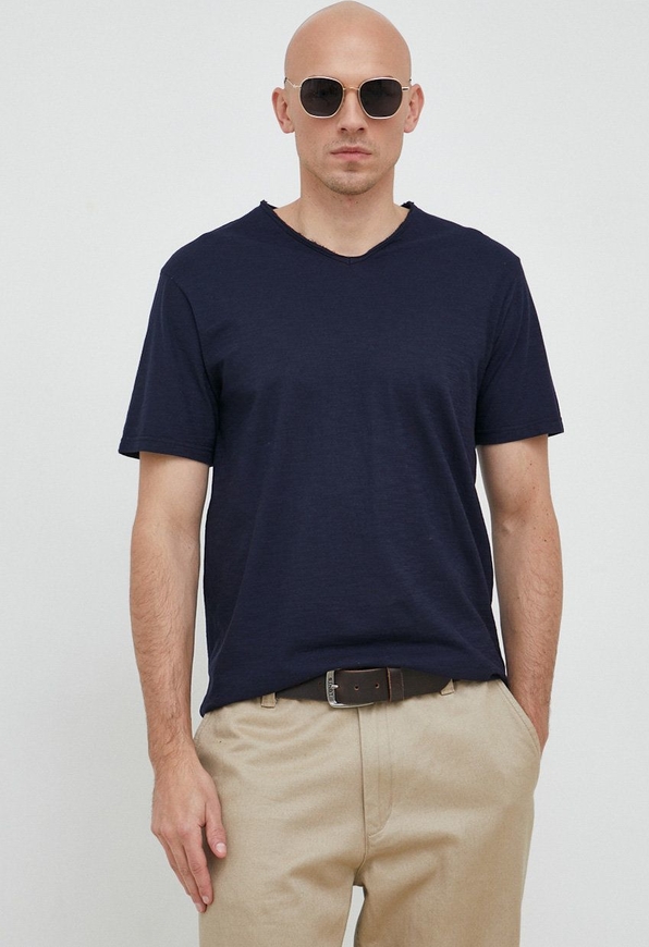 Granatowy t-shirt United Colors Of Benetton w stylu casual z bawełny z krótkim rękawem