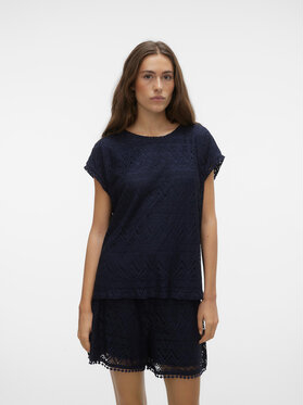 Granatowy t-shirt Vero Moda z krótkim rękawem w stylu casual z okrągłym dekoltem