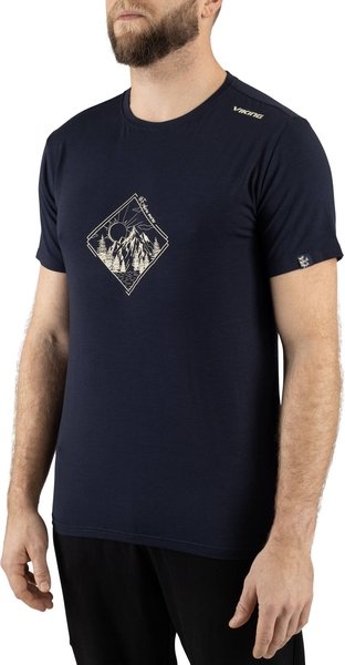 Granatowy t-shirt Viking w młodzieżowym stylu z krótkim rękawem z nadrukiem