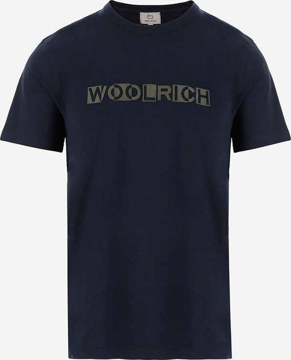 Granatowy t-shirt Woolrich z bawełny w młodzieżowym stylu z krótkim rękawem