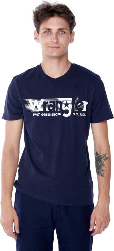 Granatowy t-shirt Wrangler w młodzieżowym stylu